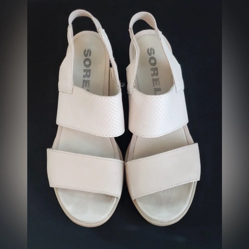 Sorel Women’s Joanie II White/Ivory Textured Wedge Sandals Slingback NL3557-125 - Picture 2 of 11